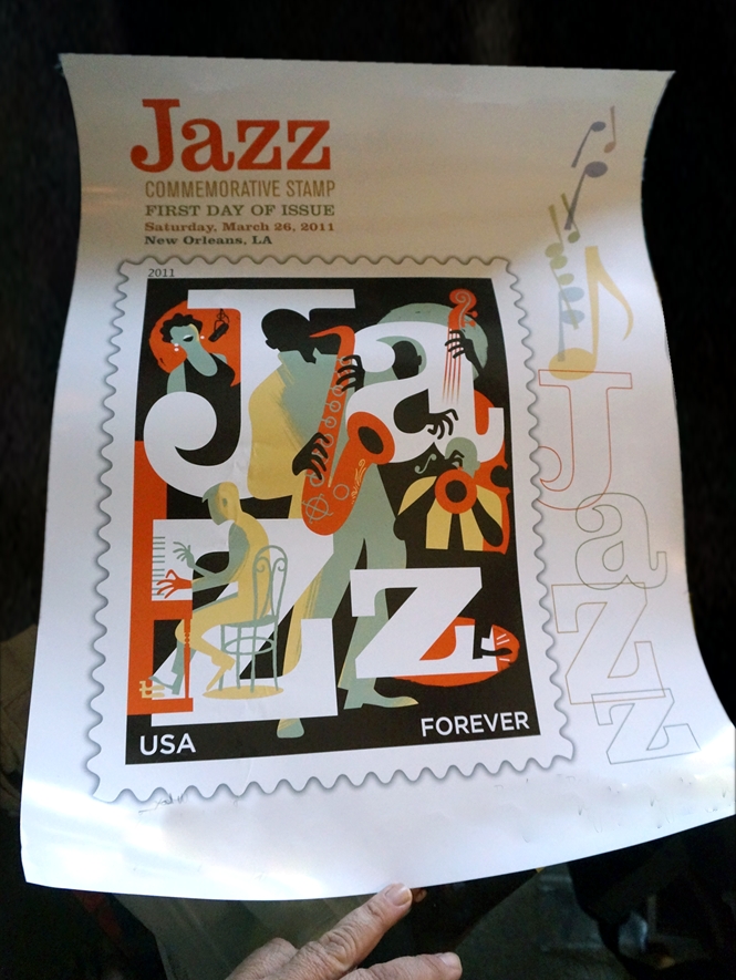 Jazz Stamp Poster signed by stamp designer Paul Rogers